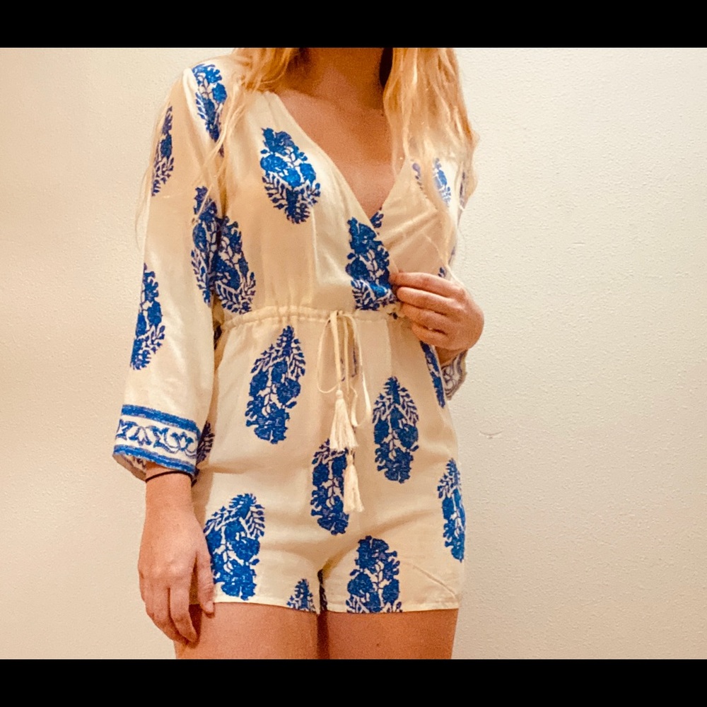 Blue and white paisley romper. Size medium